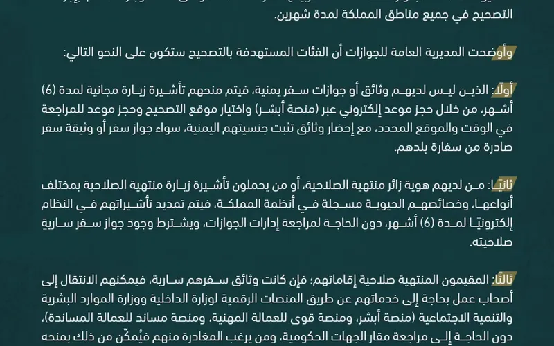 الجوازات السعودية تبدأ غدًا تصحيح أوضاع اليمنيين المخالفين لمدة شهرين